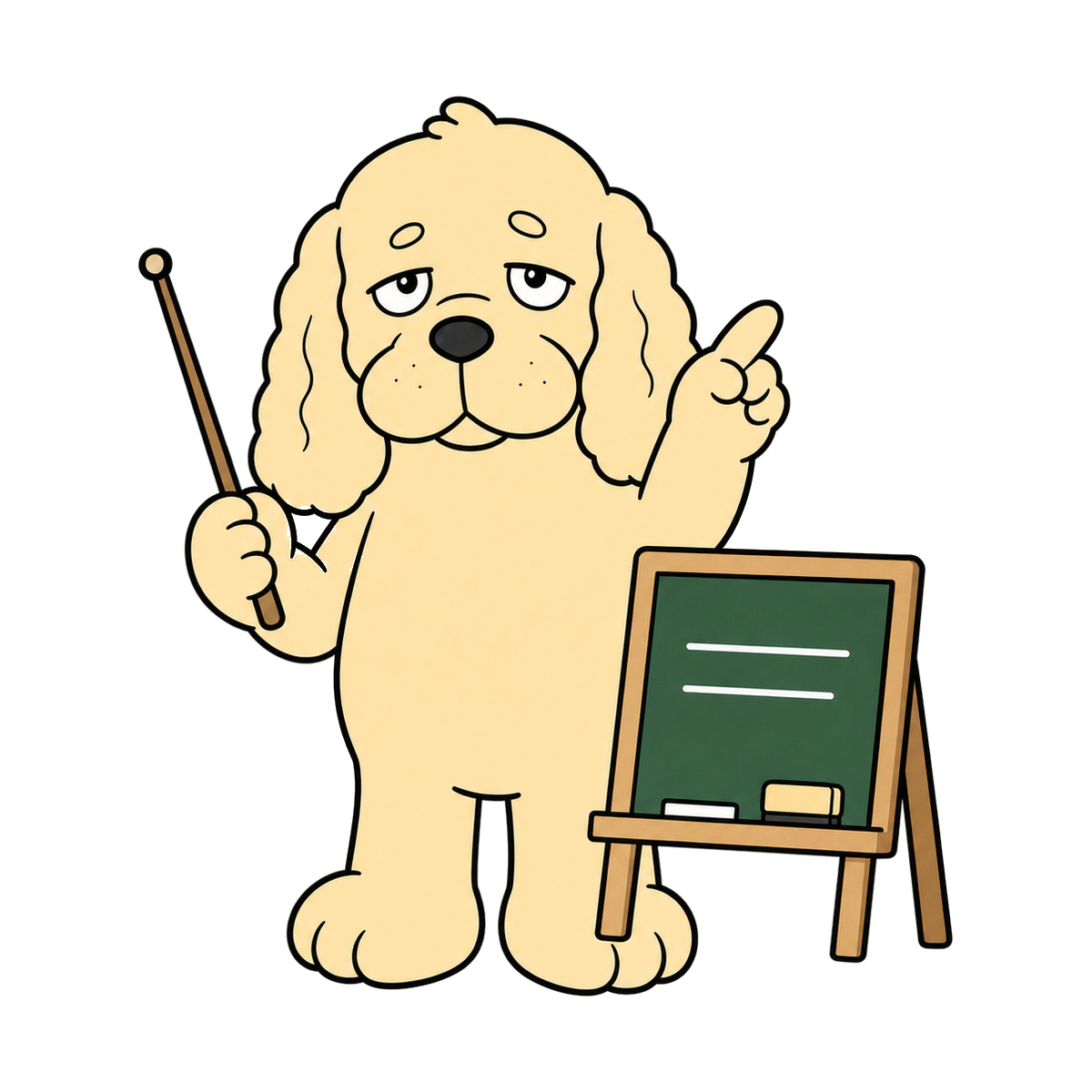 黒板の前で説明する先生犬