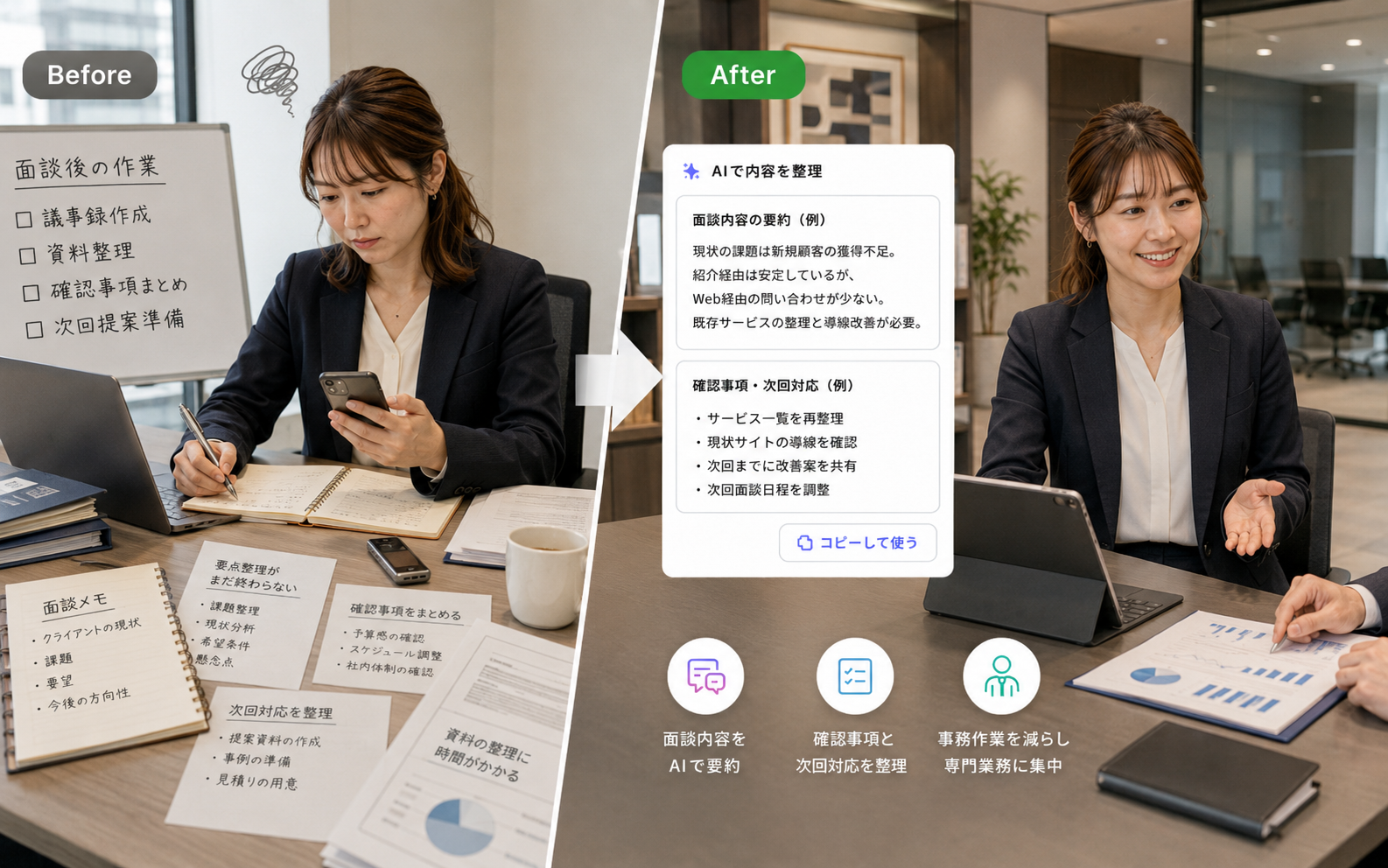コンサル会社でAI活用を相談しているイメージ