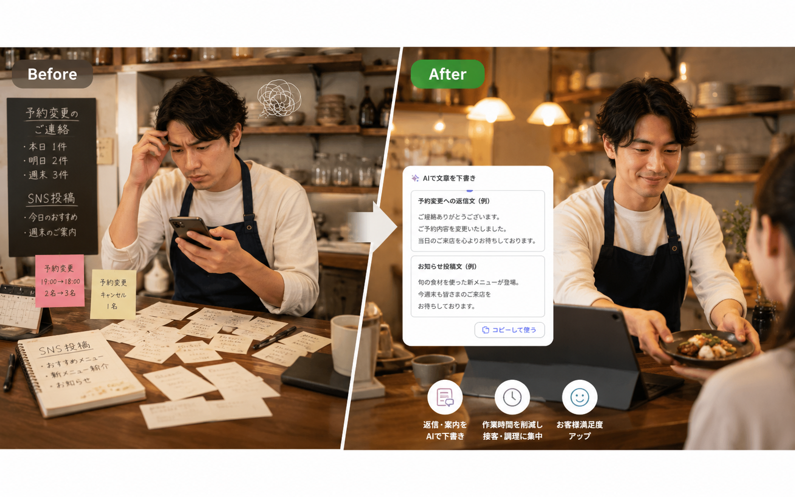 飲食店でAI活用を相談しているイメージ