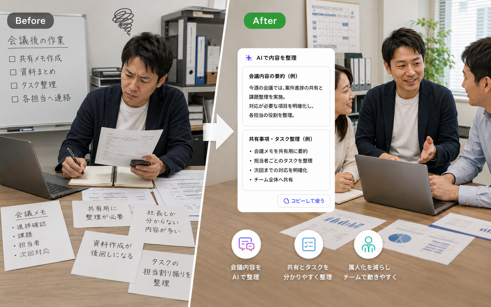 中小企業でAI活用を相談しているイメージ